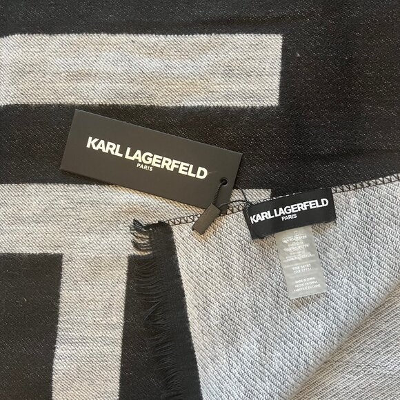 NEW Karl Lagerfeld C'est La Vie Logo Fringed Scarf- Oversized- Unisex - Picture 8 of 14